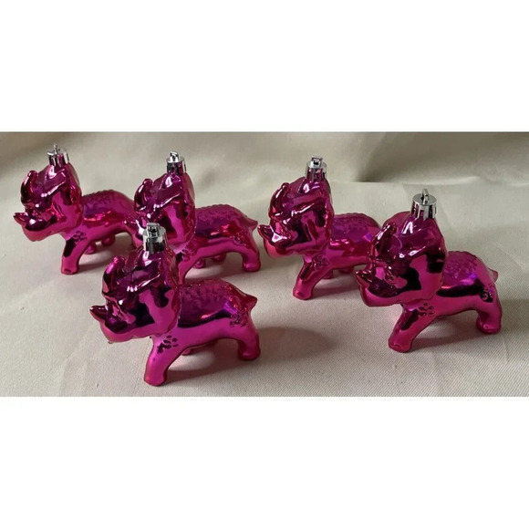 Triceratops Dinosaur Neon‎ Pink Holiday Christmas Ornaments NEW Set Of 5 - Picture 1 of 4